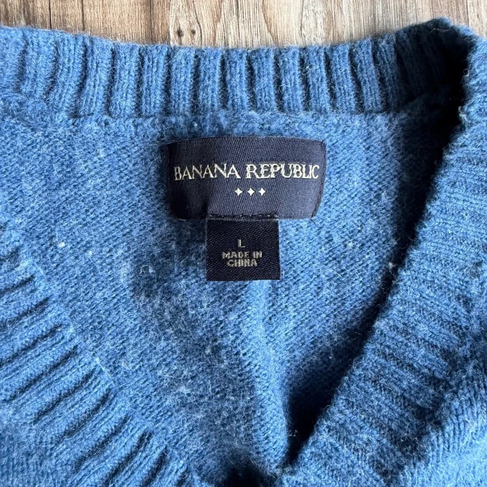 Banana Republic Mens Blue Argyle V-Neck Sweater Vest Cotton Wool Blend L